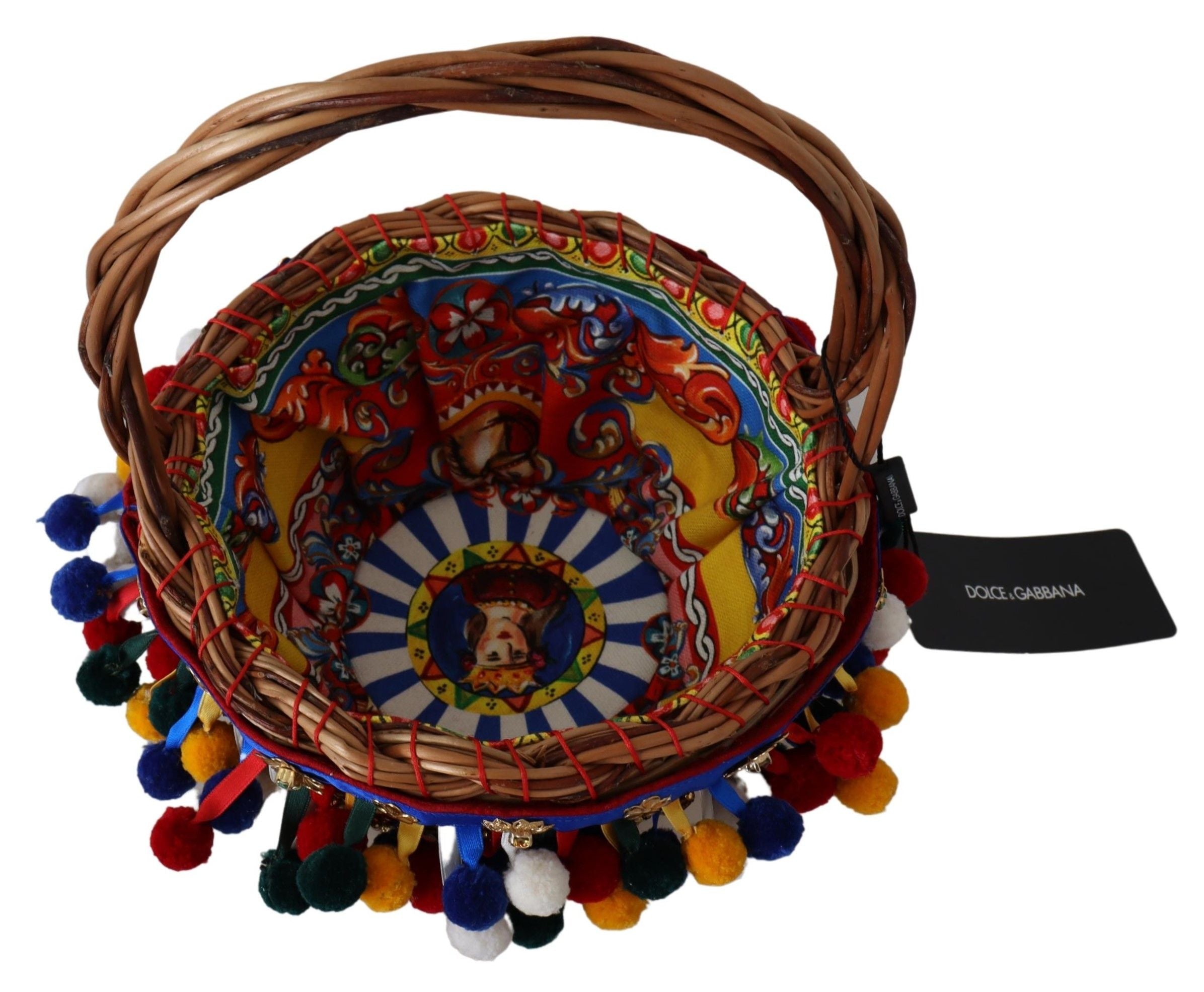 Multicolor cotton tote bag with embellished Agnese design by Dolce & Gabbana, showing intricate embroidery and sturdy handles.