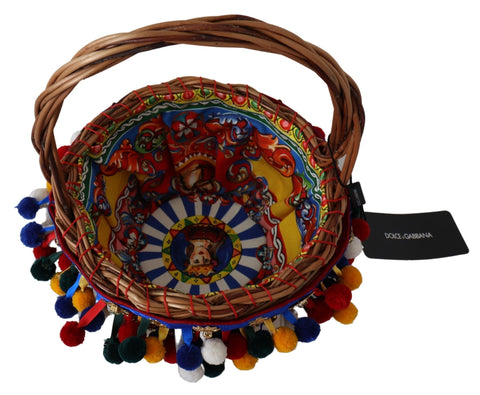 Multicolor cotton tote bag with embellished Agnese design by Dolce & Gabbana, showing intricate embroidery and sturdy handles.
