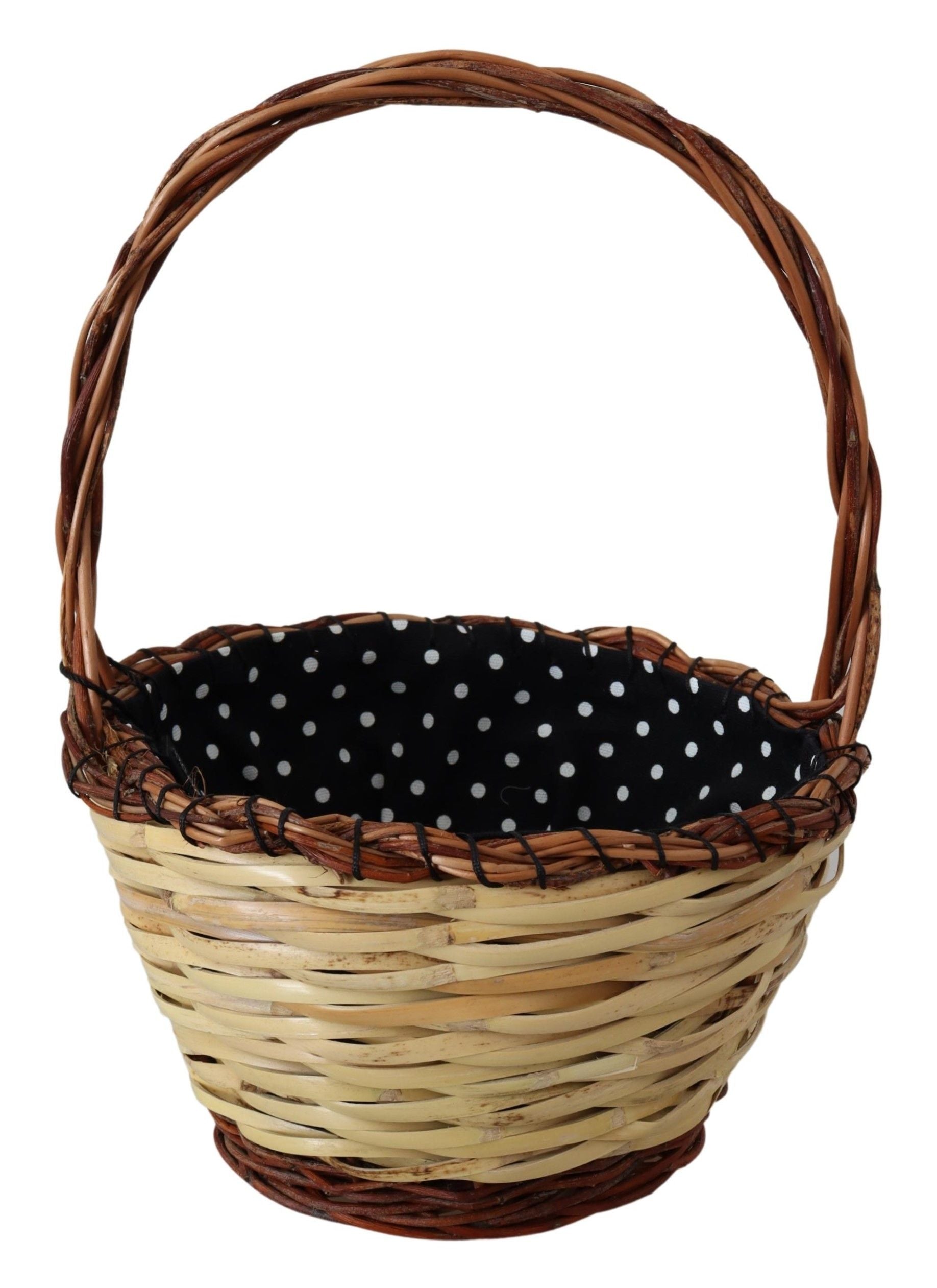 Beige wood wicker rattan tote bag by Dolce & Gabbana with woven handle and spacious interior, perfect for casual or summer use.