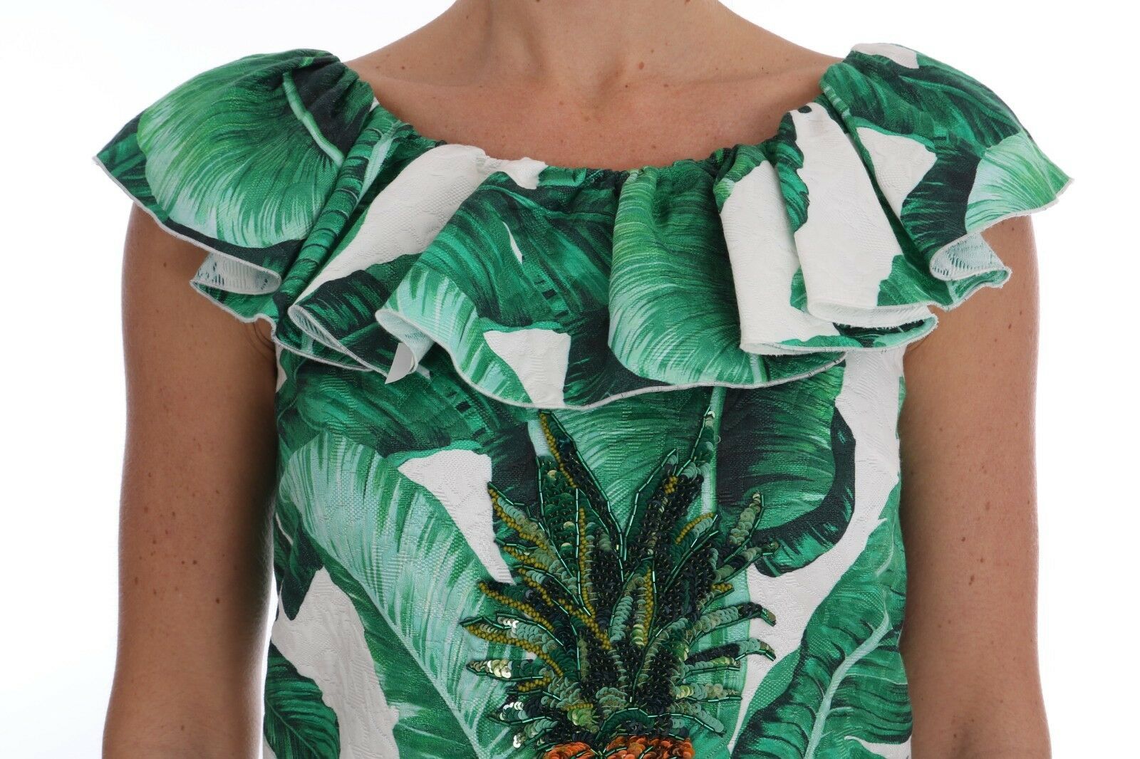 Dolce & Gabbana pineapple and banana sequins blouse T-shirt with colorful fruit embellishments and vibrant design.