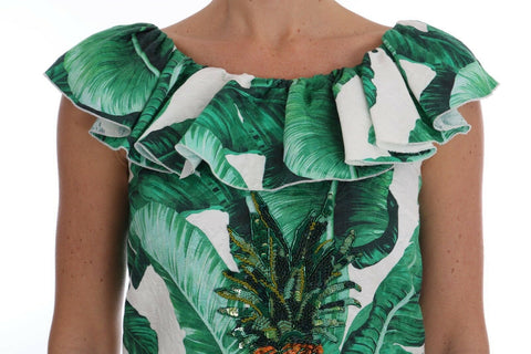 Dolce & Gabbana pineapple and banana sequins blouse T-shirt with colorful fruit embellishments and vibrant design.