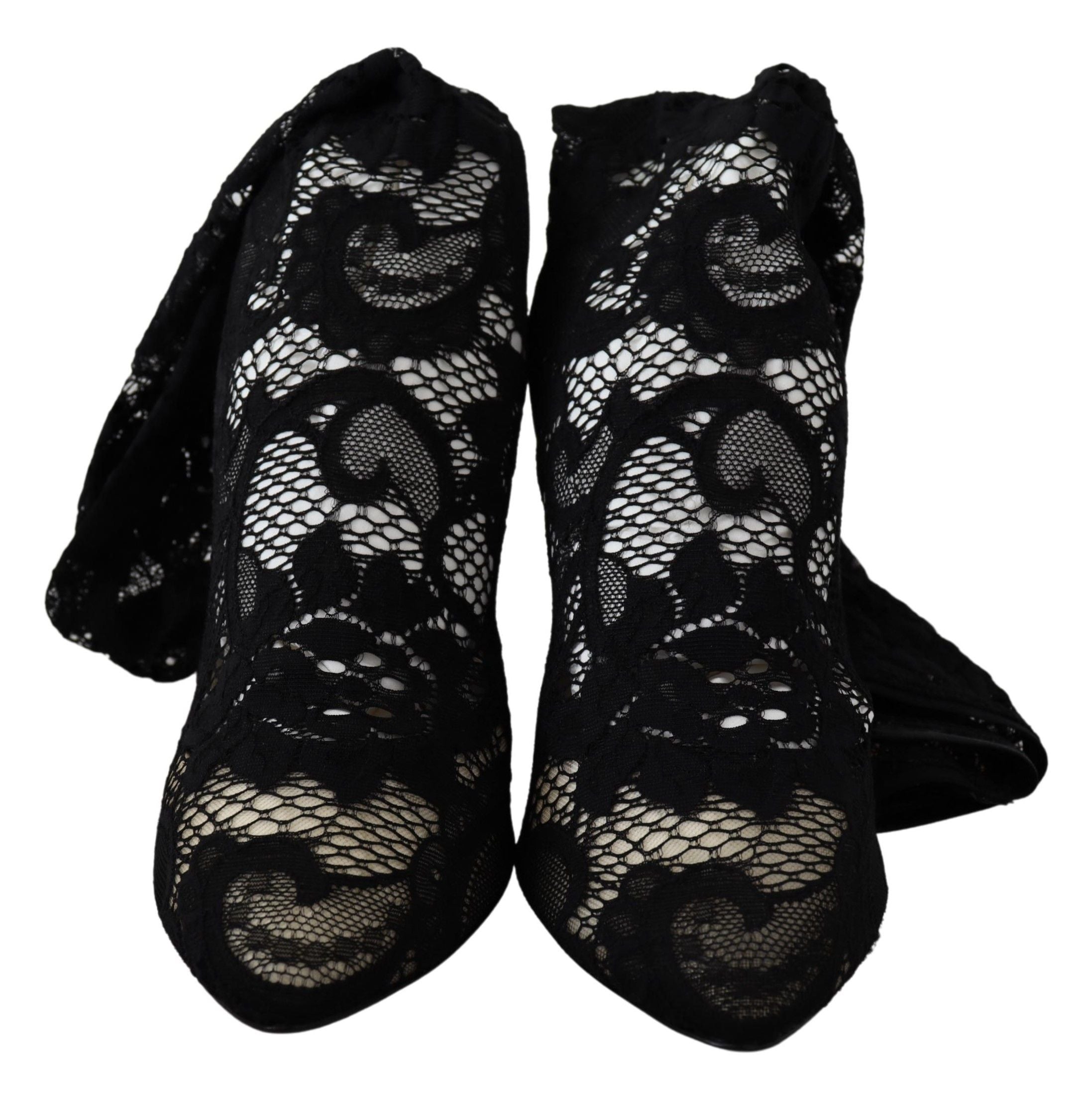 Black Taormina lace socks boots by Dolce & Gabbana, featuring lace details and sleek pump-style design.