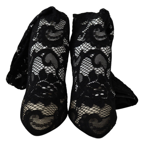 Black Taormina lace socks boots by Dolce & Gabbana, featuring lace details and sleek pump-style design.