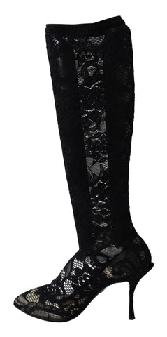 Black Taormina lace socks boots by Dolce & Gabbana featuring lace details and a stylish pump design.