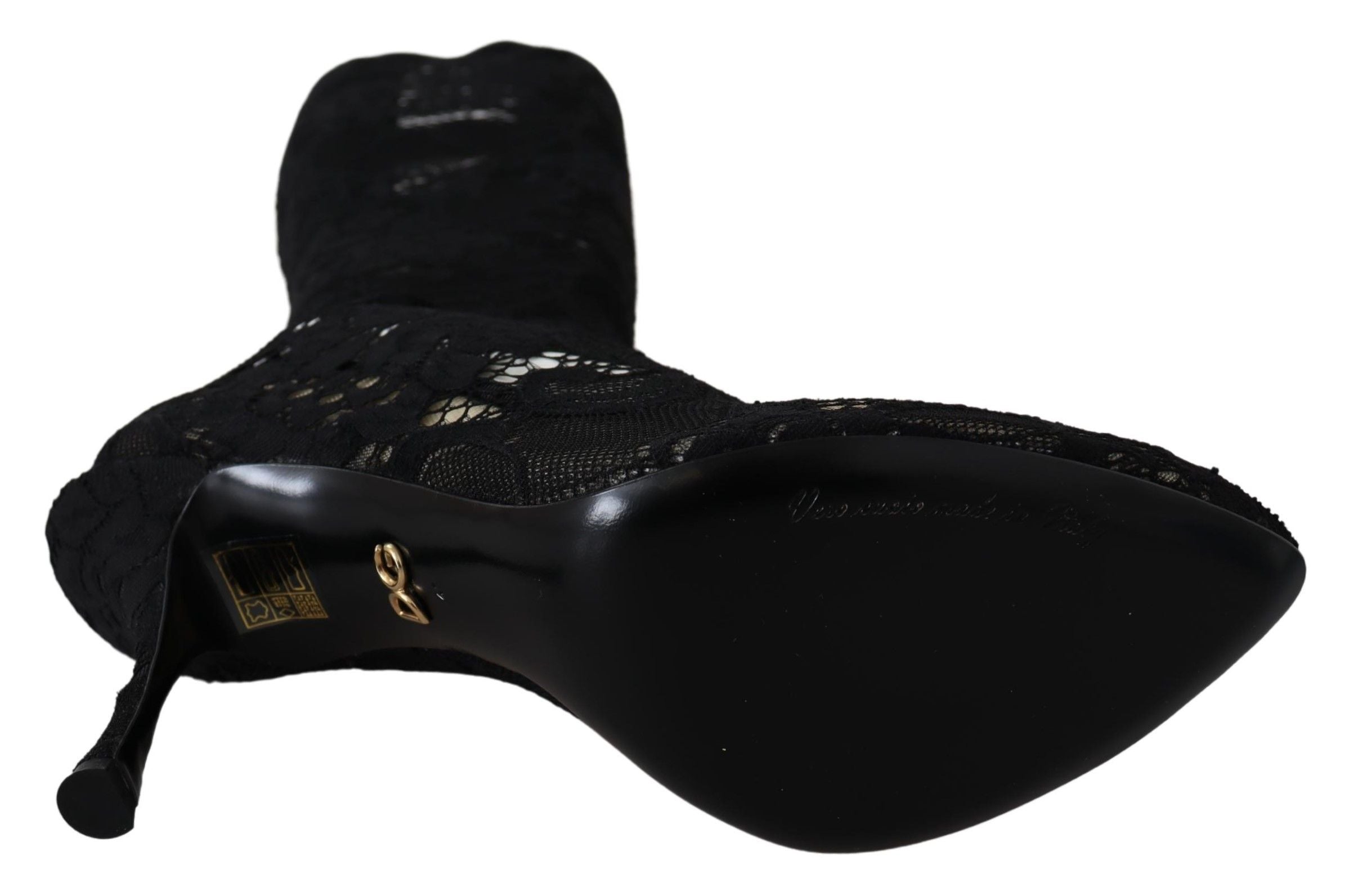 Black Taormina lace socks boots by Dolce & Gabbana, featuring a sleek design with lace details and a stylish pump silhouette.