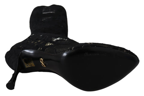 Black Taormina lace socks boots by Dolce & Gabbana, featuring a sleek design with lace details and a stylish pump silhouette.