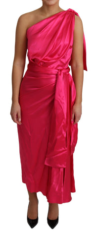 Pink fitted one-shoulder midi dress by Dolce & Gabbana, showcasing sleek design and elegant tailoring.