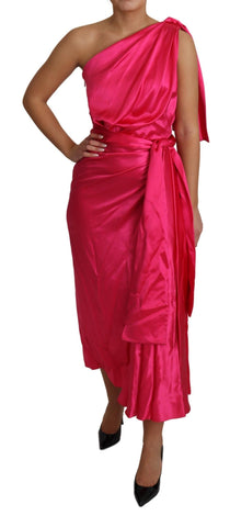 Pink fitted one-shoulder midi dress by Dolce & Gabbana, showcasing elegant design and sleek silhouette.