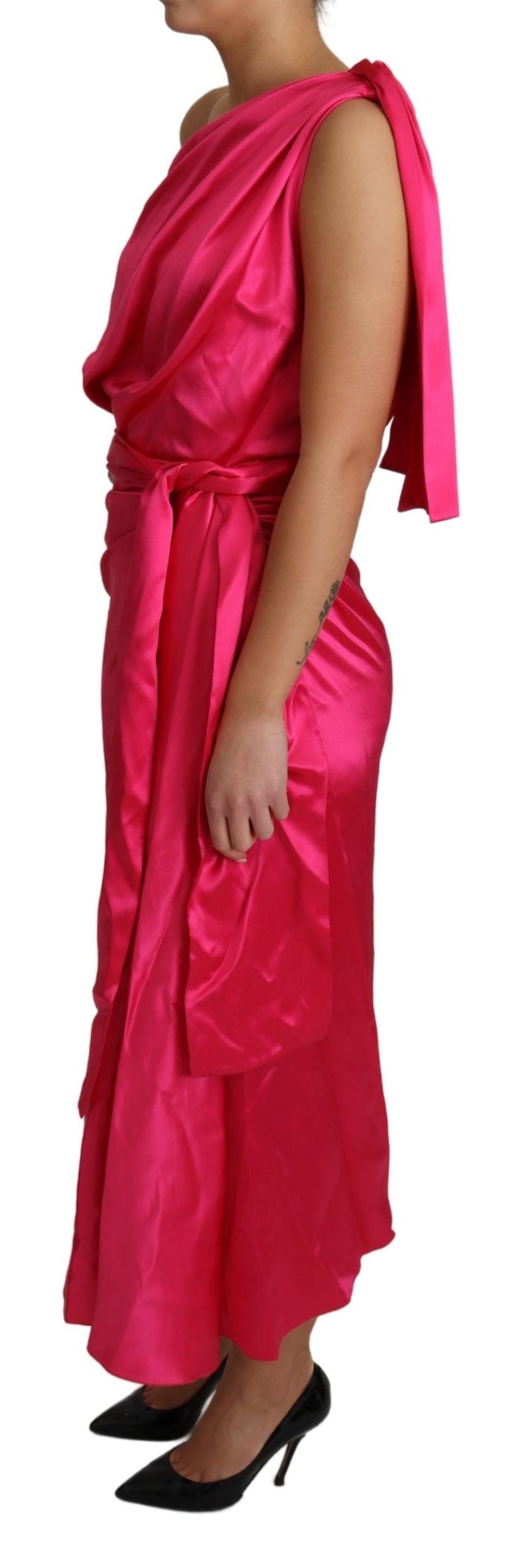 Pink fitted one-shoulder midi dress by Dolce & Gabbana, showcasing elegant design and sleek silhouette.