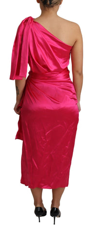 Pink Dolce & Gabbana fitted one-shoulder midi dress, showcasing a sleek silhouette and elegant design.
