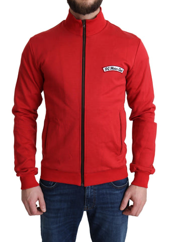 Red Dolce & Gabbana DG Motor Club zip-up cardigan sweater with front pockets and ribbed cuffs, casual and stylish knitwear.