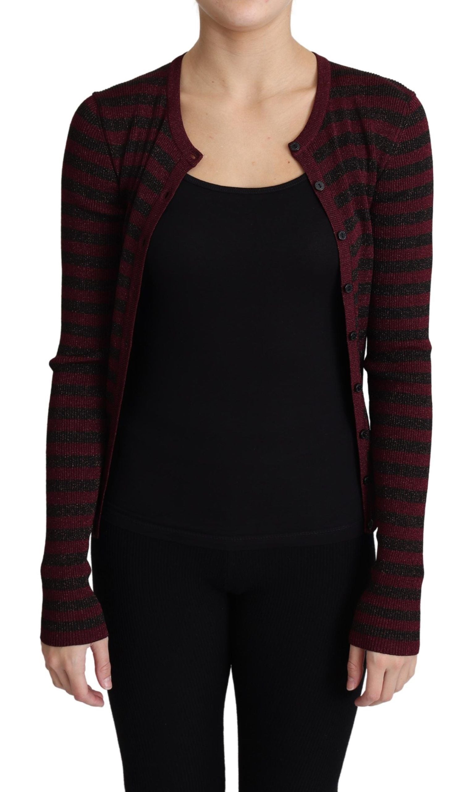 Black and red striped viscose cardigan sweater by Dolce & Gabbana, featuring a cozy fit and stylish design.