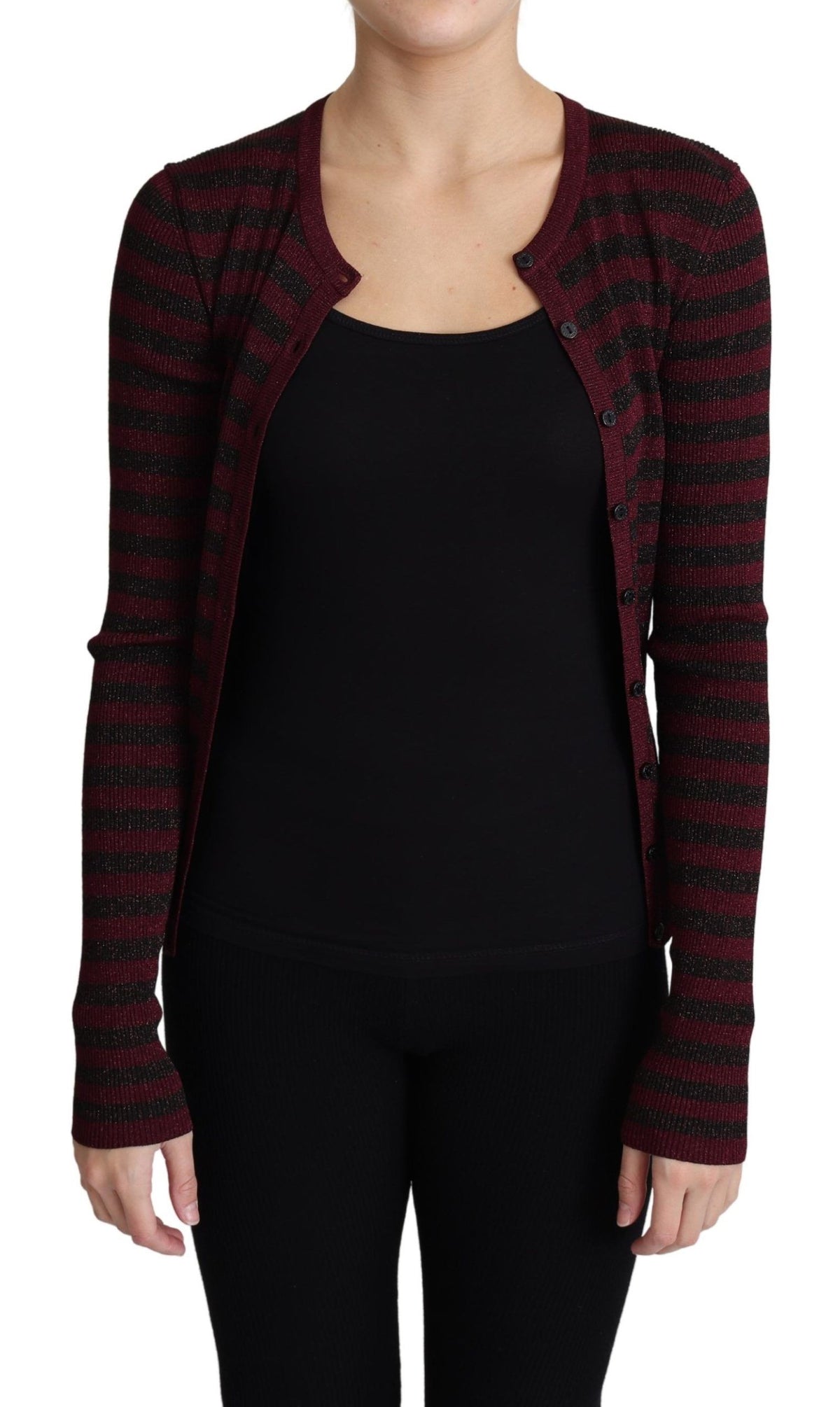Black and red striped viscose cardigan sweater by Dolce & Gabbana, featuring a cozy fit and stylish design.