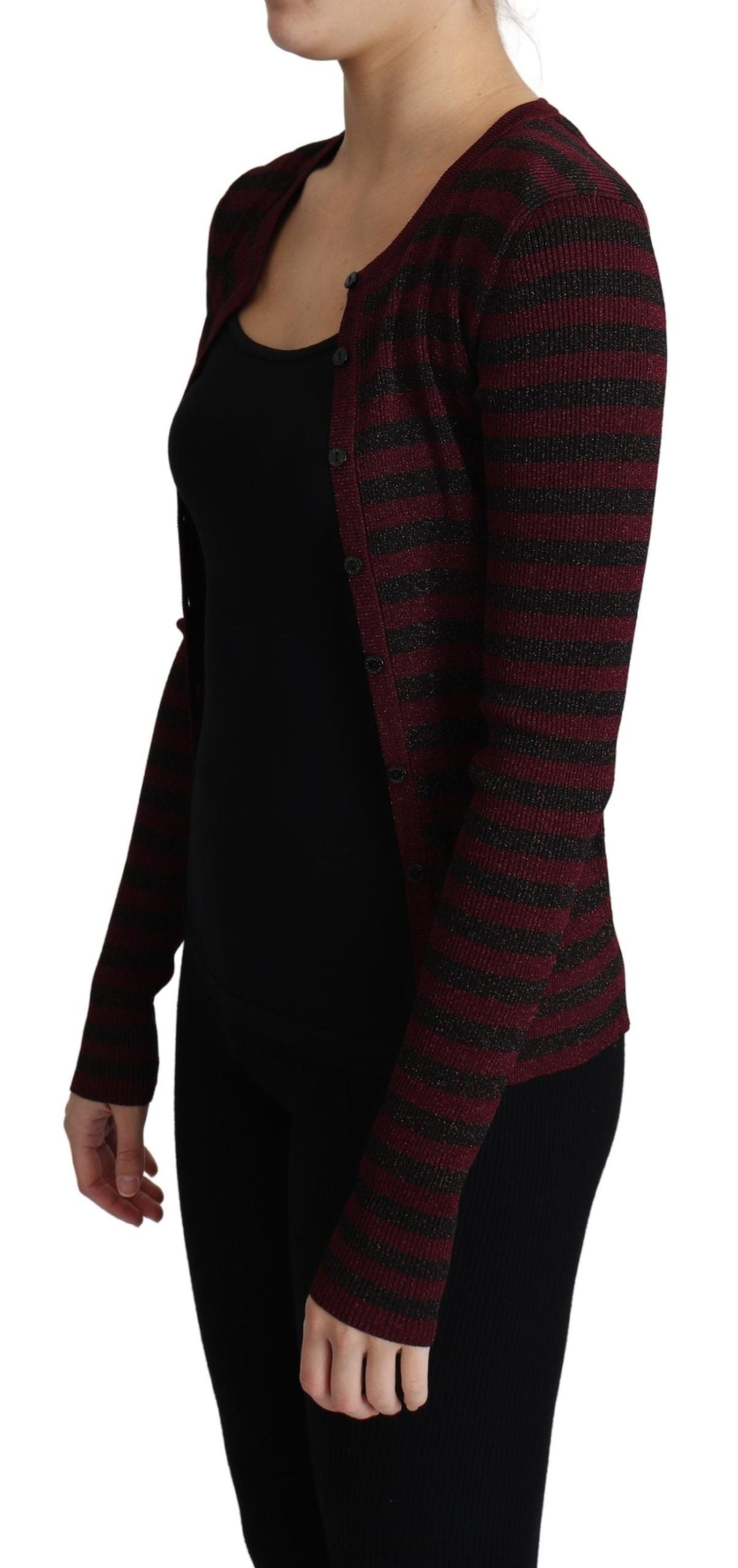 Black and red striped viscose cardigan sweater by Dolce & Gabbana, featuring a cozy, stylish design with button details.