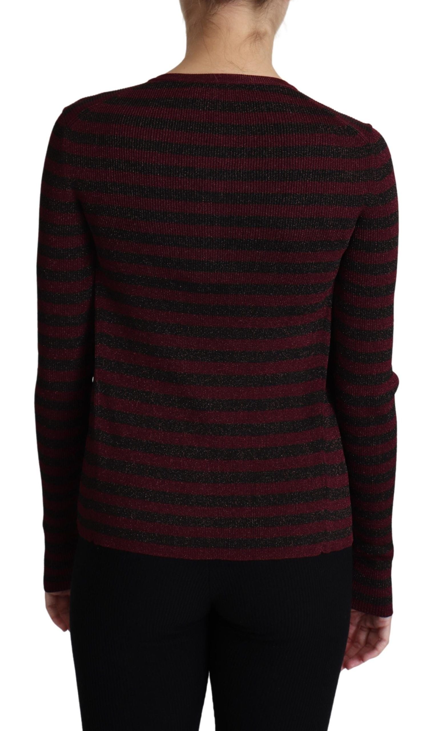 Black and red striped viscose cardigan sweater by Dolce & Gabbana, featuring a button-up front and ribbed cuffs.