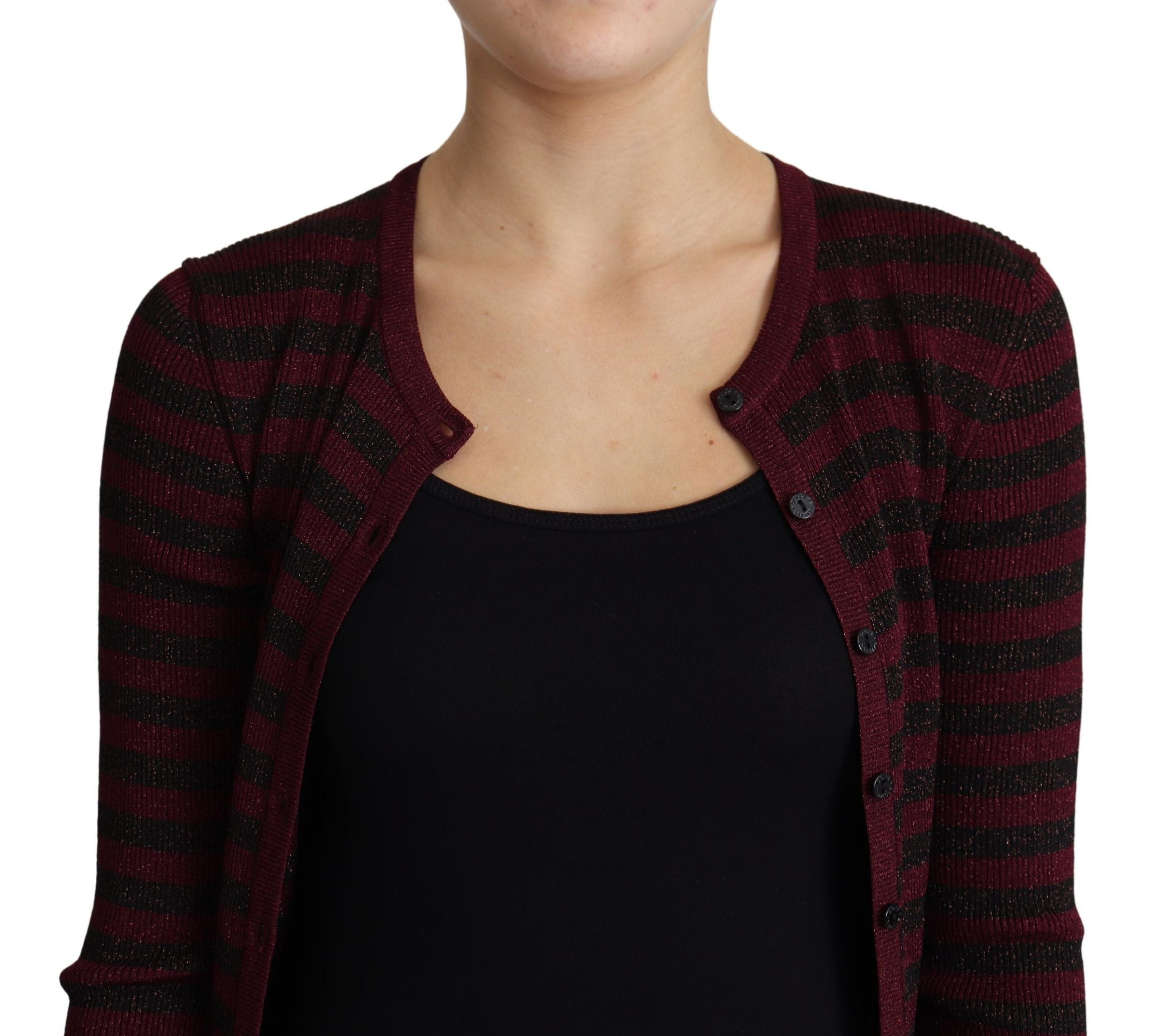 Black and red striped viscose cardigan sweater by Dolce & Gabbana, featuring a cozy knit design and button closure.