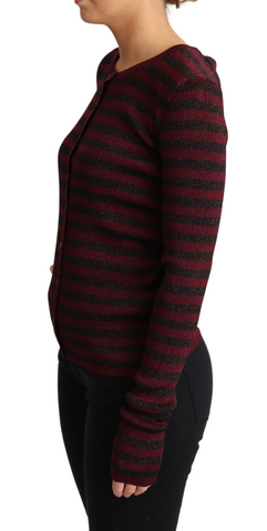 Black and red striped viscose cardigan sweater by Dolce & Gabbana, featuring a relaxed fit and ribbed cuffs.