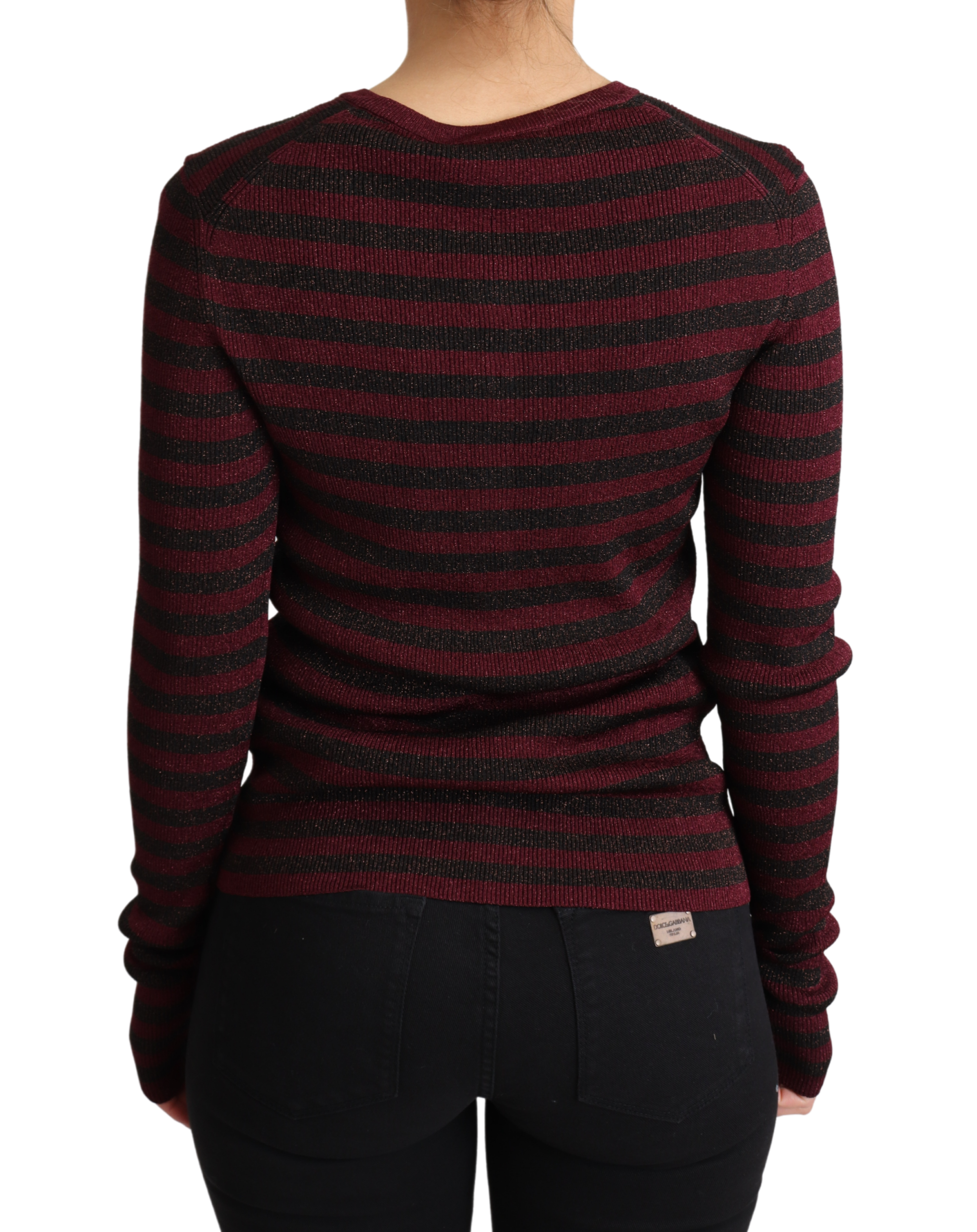 Black and red striped viscose cardigan sweater by Dolce & Gabbana, featuring a cozy fit and stylish pattern.