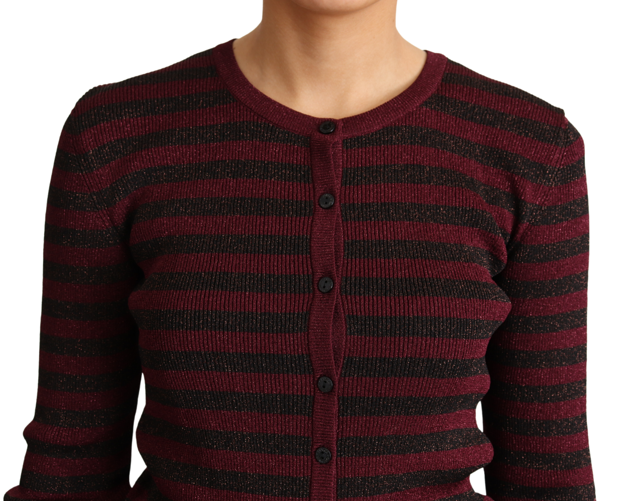 Black and red striped viscose cardigan sweater by Dolce & Gabbana, featuring a cozy knit fabric and button closure.