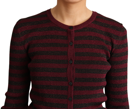 Black and red striped viscose cardigan sweater by Dolce & Gabbana, featuring a cozy knit fabric and button closure.
