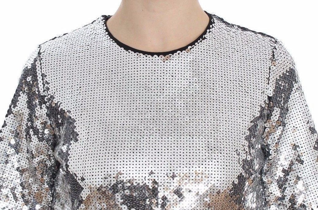 Silver sequined crewneck blouse by Dolce & Gabbana featuring a sparkling, stylish T-shirt top with a relaxed fit.
