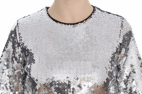 Silver sequined crewneck blouse by Dolce & Gabbana featuring a sparkling, stylish T-shirt top with a relaxed fit.