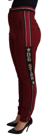Red Dolce & Gabbana DG Star striped skinny cotton pants with a fitted silhouette and star pattern design.
