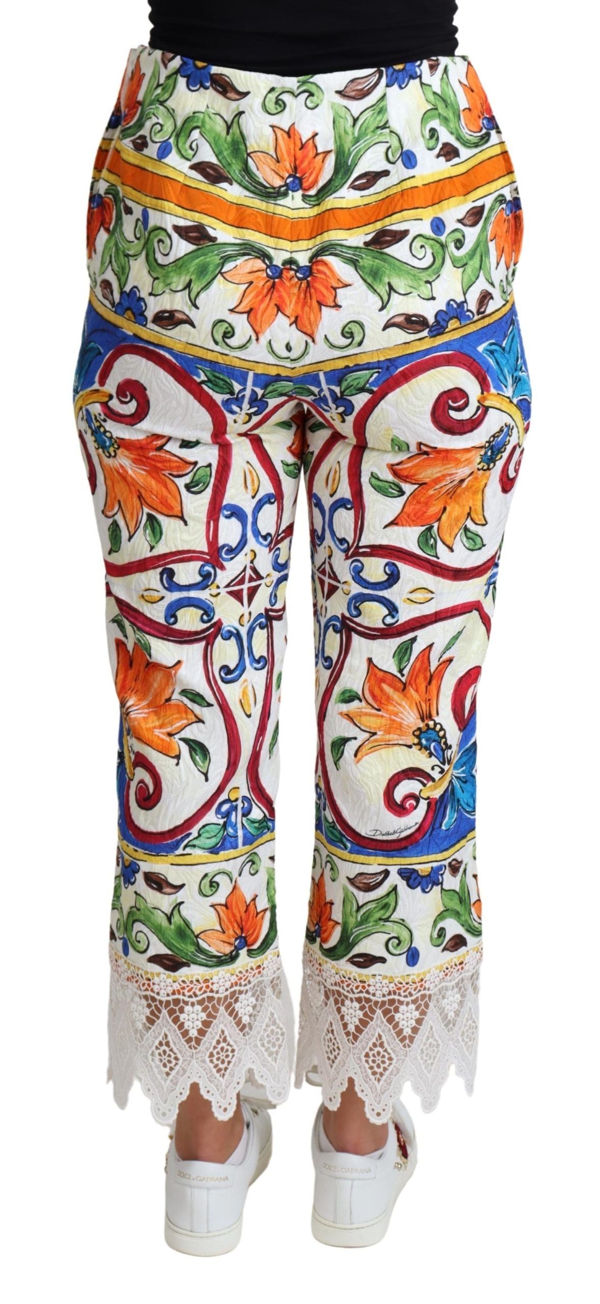 Multicolor Majolica print cotton trousers by Dolce & Gabbana, featuring vibrant, intricate patterns and a relaxed fit.