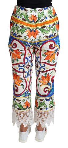 Multicolor Majolica print cotton trousers by Dolce & Gabbana, featuring vibrant, intricate patterns and a relaxed fit.