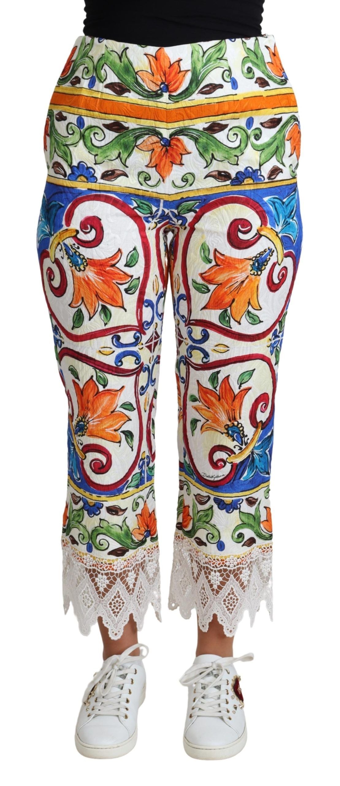 Multicolor Dolce & Gabbana Majolica print cotton trousers with vibrant pattern and relaxed fit.