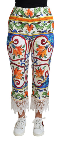 Multicolor Dolce & Gabbana Majolica print cotton trousers with vibrant pattern and relaxed fit.