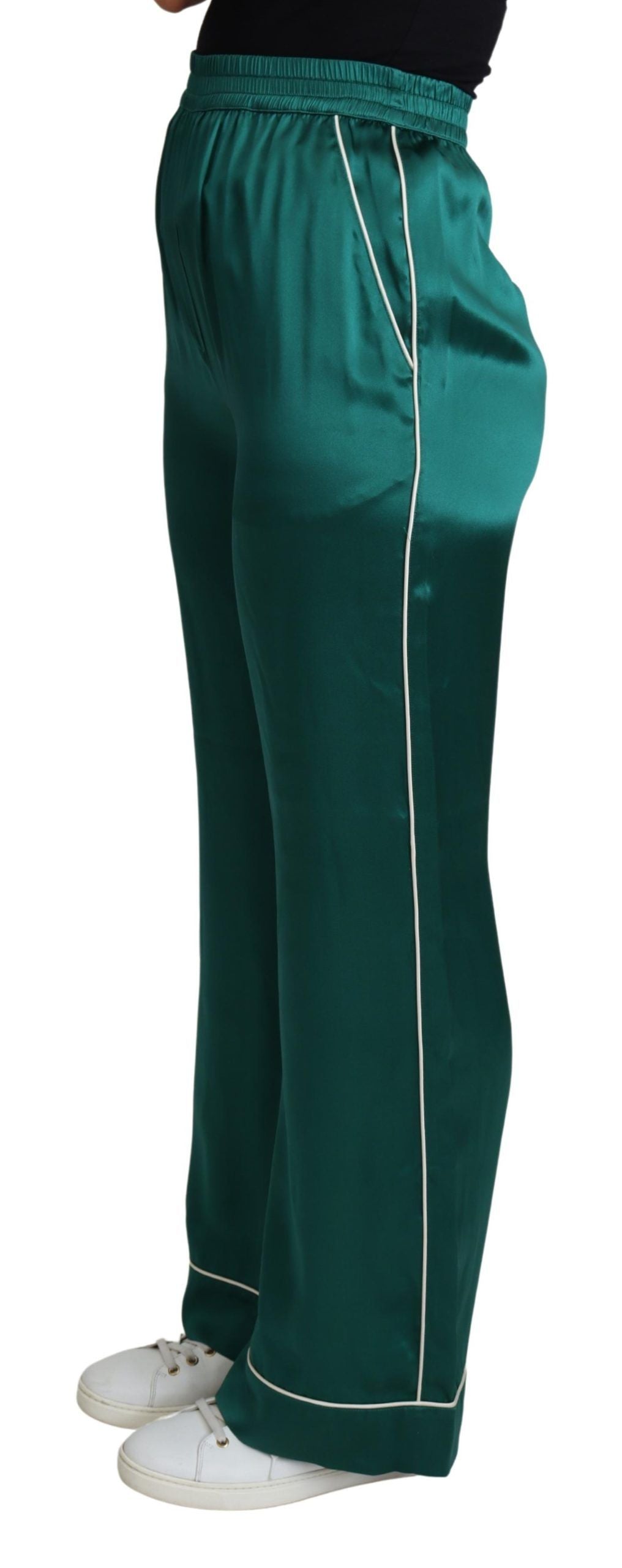 Green high-waist silk pajama trousers from Dolce & Gabbana, featuring a relaxed fit and elegant design.