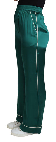Green high-waist silk pajama trousers from Dolce & Gabbana, featuring a relaxed fit and elegant design.