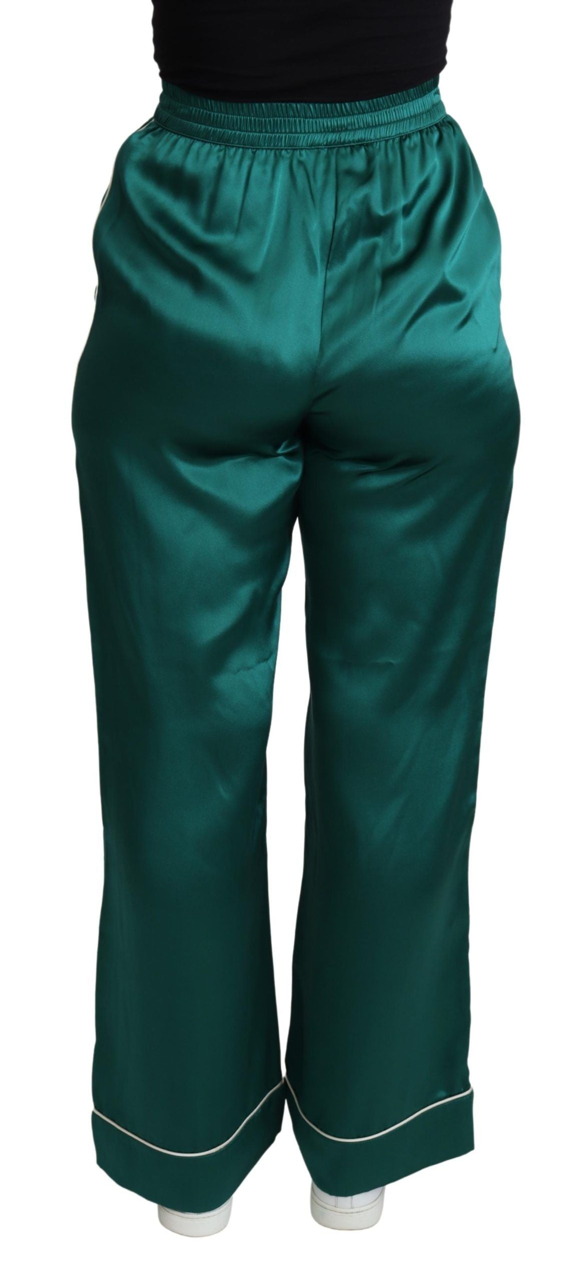 Green high waist silk pajama trousers by Dolce & Gabbana, featuring a relaxed fit and elegant style.