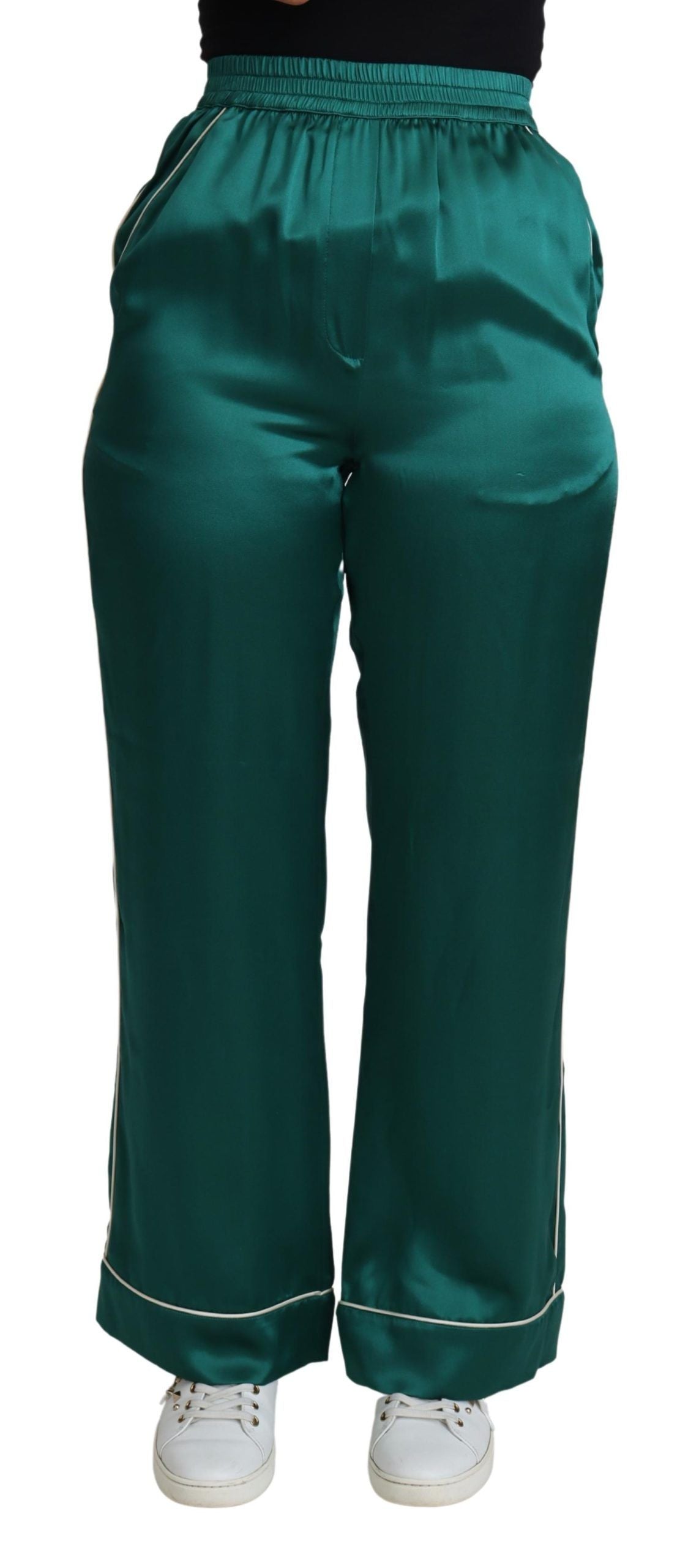 Green high waist silk pajama trousers by Dolce & Gabbana, featuring a relaxed fit and elegant design.