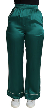 Green high waist silk pajama trousers by Dolce & Gabbana, featuring a relaxed fit and elegant design.