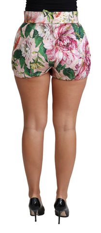 Pink cotton floral print hot pants from Dolce & Gabbana, featuring a stylish short design with vibrant flower patterns.