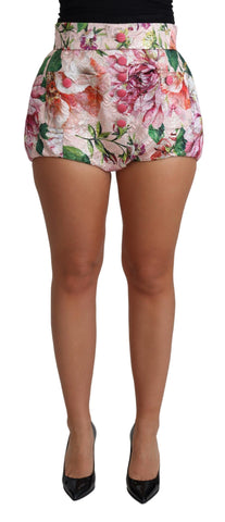 Pink cotton floral print hot pants from Dolce & Gabbana, featuring a stylish short design with vibrant floral patterns.