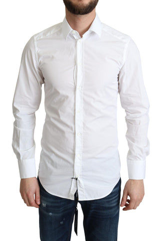 White cotton long-sleeve men's formal shirt by Dolce & Gabbana and Ermanno Scervino, featuring a classic collar and button front.