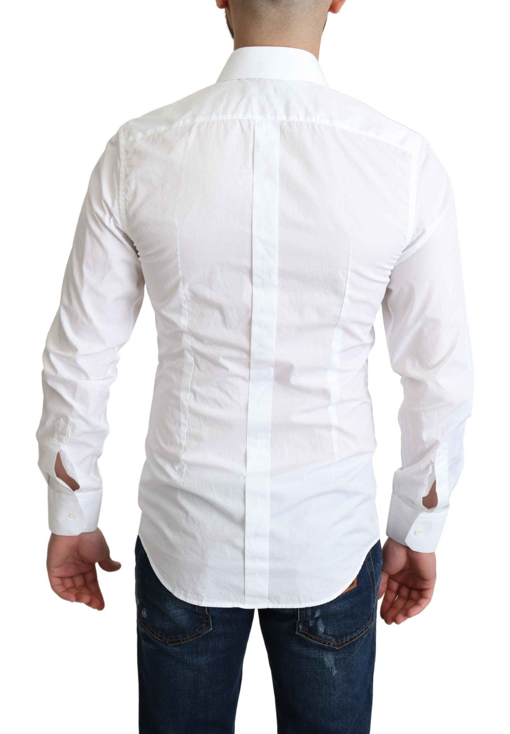 White cotton long-sleeve men's formal shirt by Dolce & Gabbana and Ermanno Scervino, featuring a classic collar and tailored fit.