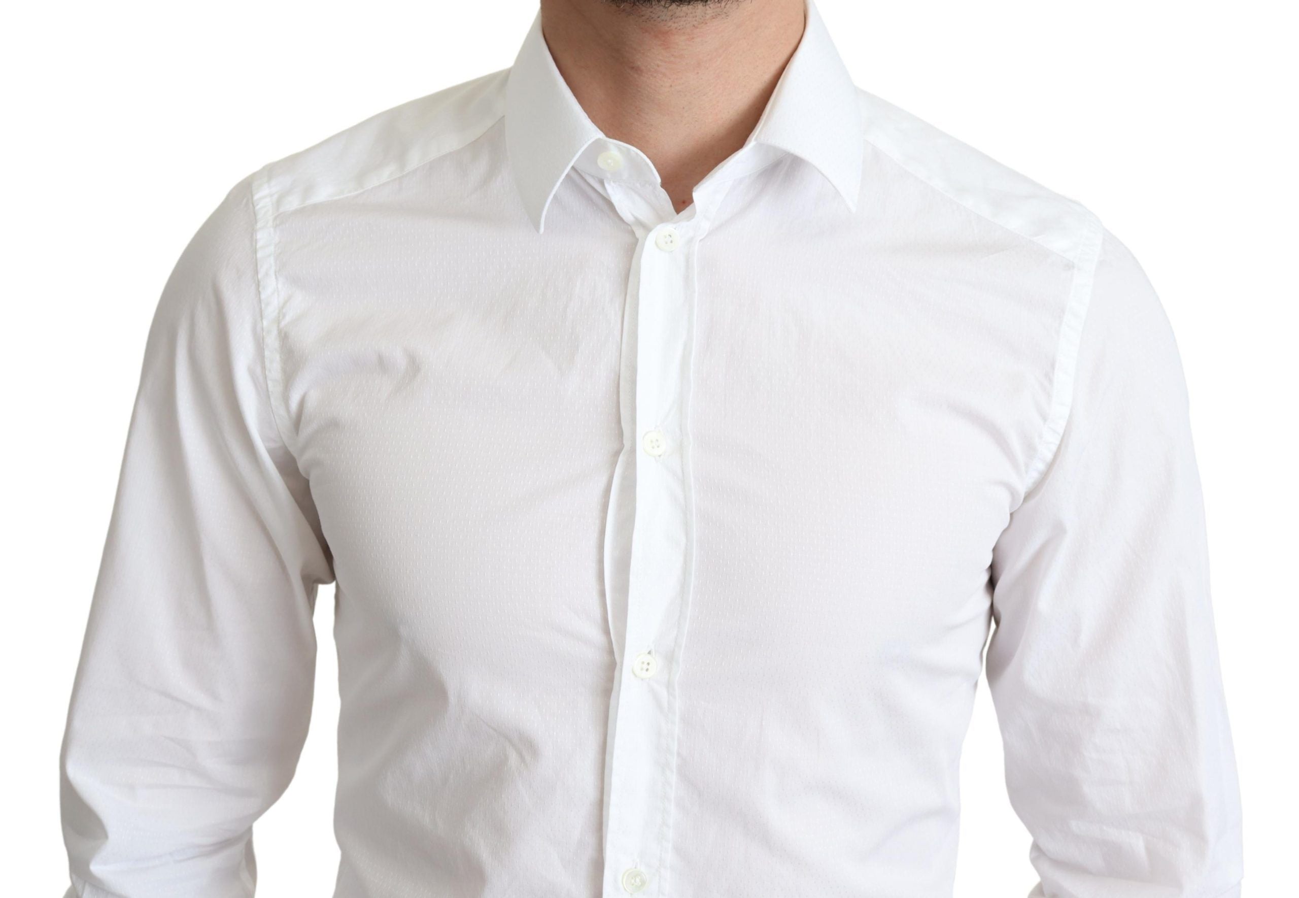 White cotton long-sleeve men's formal shirt from Dolce & Gabbana and Ermanno Scervino, displayed flat with collar and button details.