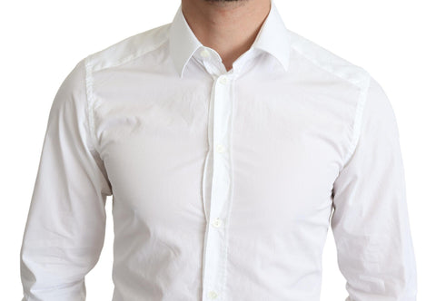 White cotton long-sleeve men's formal shirt from Dolce & Gabbana and Ermanno Scervino, displayed flat with collar and button details.