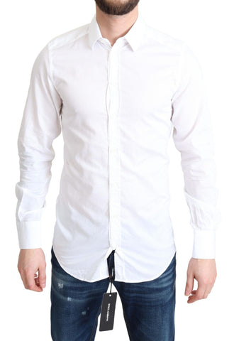 White cotton long sleeve formal shirt by Dolce & Gabbana, featuring a classic collar and button-front design.