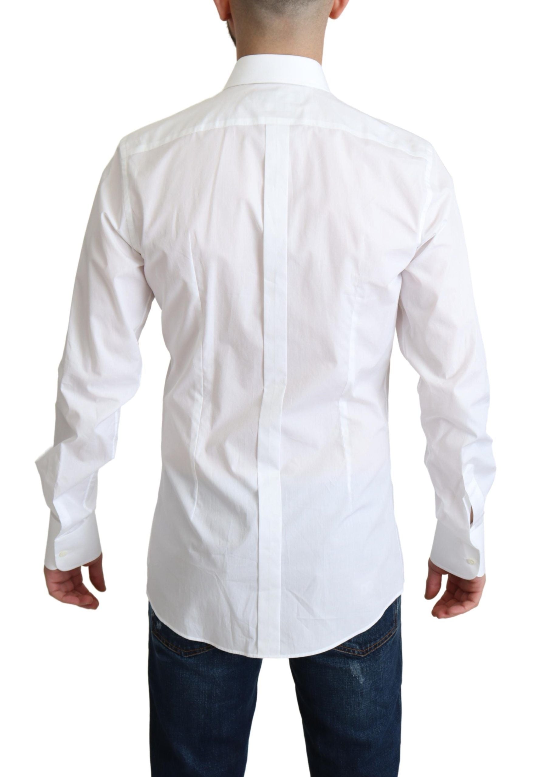 White Bib Cotton Poplin Men’s Formal Shirt by Dolce & Gabbana, showcasing a crisp, tailored front with a classic collar.