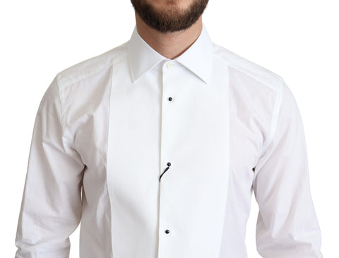White cotton poplin men's formal shirt by Dolce & Gabbana, featuring a classic fit with a pointed collar and button-front design.