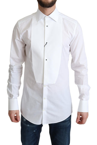 White cotton poplin formal shirt for men by Dolce & Gabbana, featuring a classic collar and button-down front.