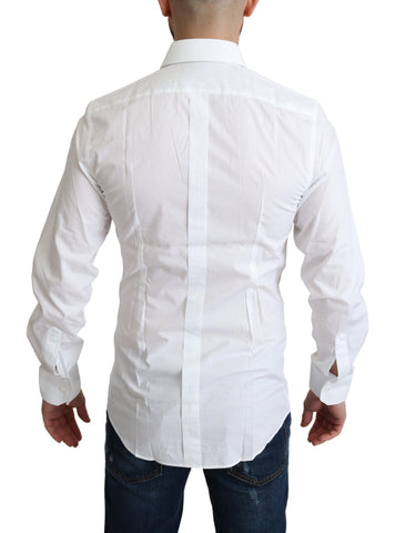 White pure cotton men's formal dress shirt by Dolce & Gabbana, featuring a classic collar and button-down front.