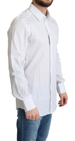 White cotton formal dress shirt with black stripes by Dolce & Gabbana, featuring a classic collar and button-up front.