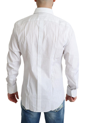 White cotton formal dress shirt with black stripes from Dolce & Gabbana, featuring a classic collar and button-front design.