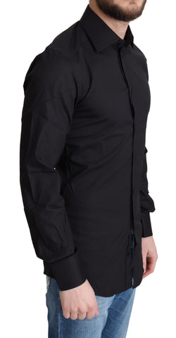 Black cotton blend formal dress shirt by Dolce & Gabbana, featuring a classic collar and button-front design.